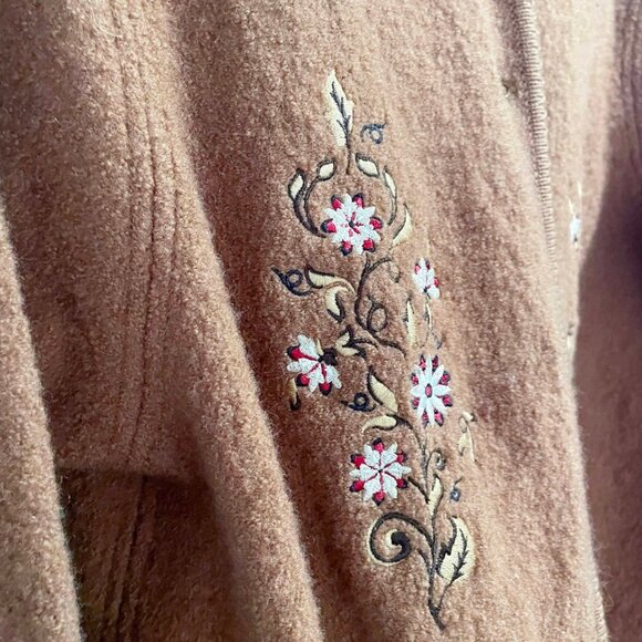 Vintage 90s Floral Embroidered Wool Coat - Medium/Large - Picture 5 of 7